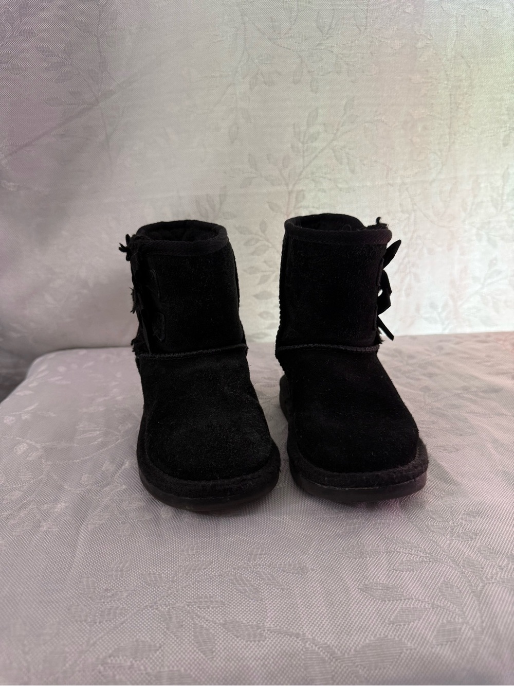 Koolaburra Black Suede Girls' Bow Accent Winter Boots
